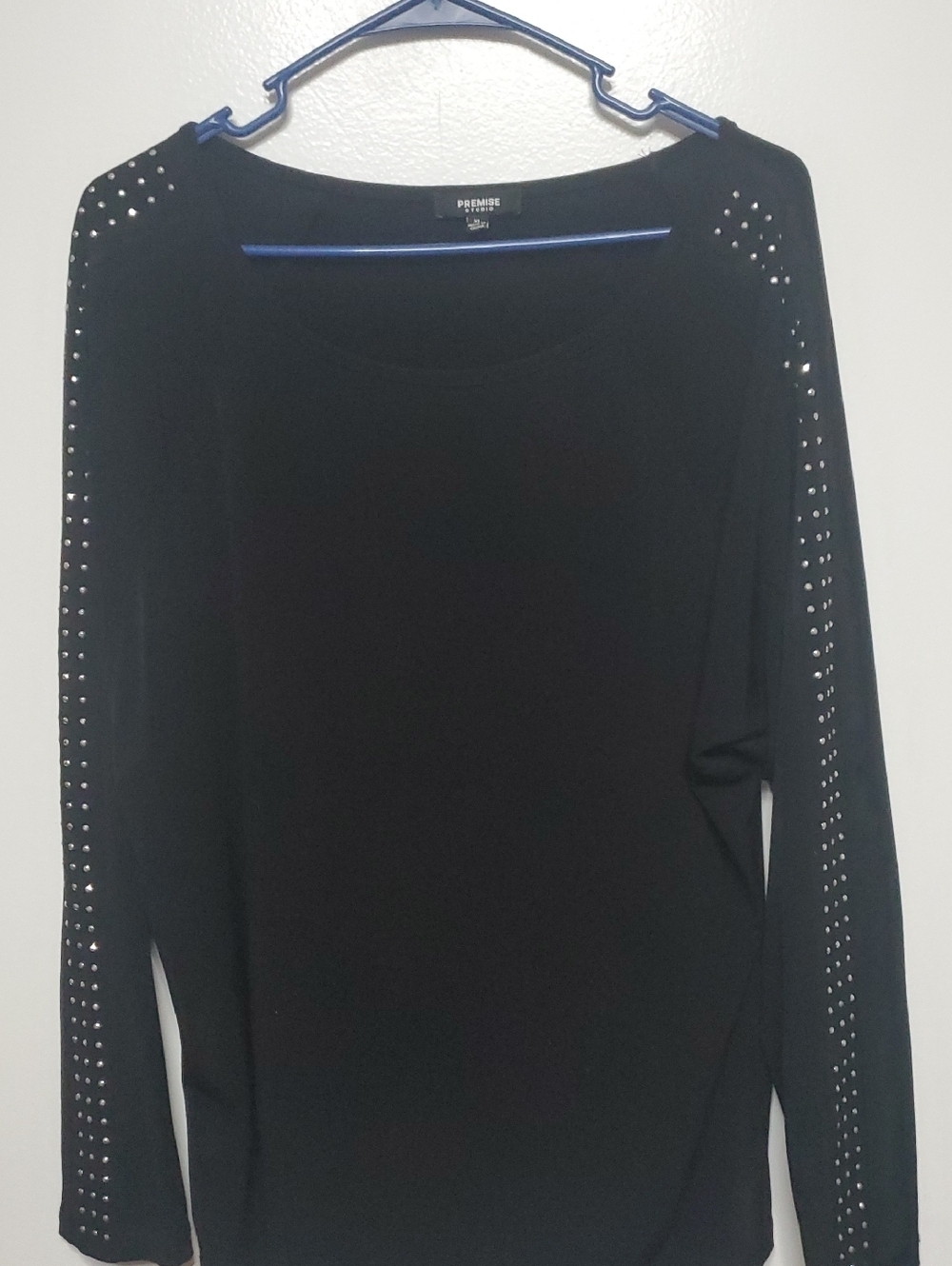 Premise Black Long-Sleeve Top with Silver Stud Accents